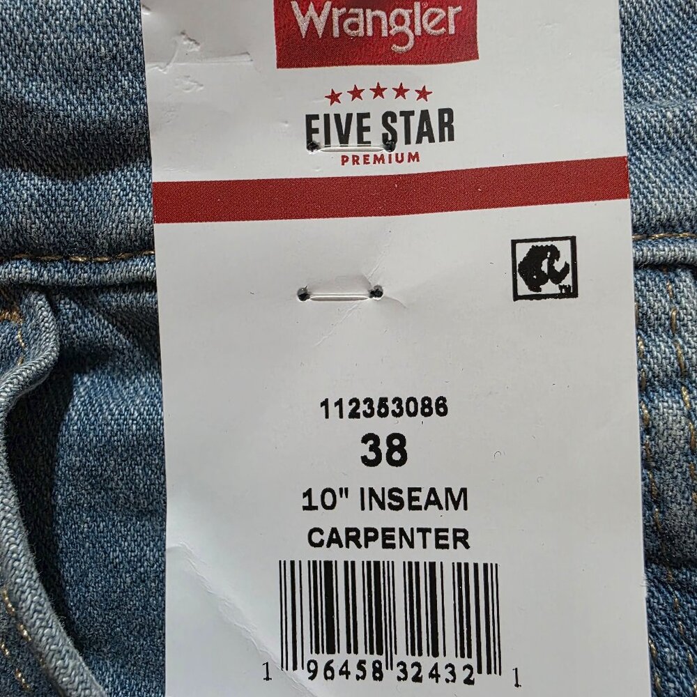 Wrangler Carpenter Denim Shorts Relaxed Fit Hammer Loop Men's Size 38 Blue - Picture 3 of 10